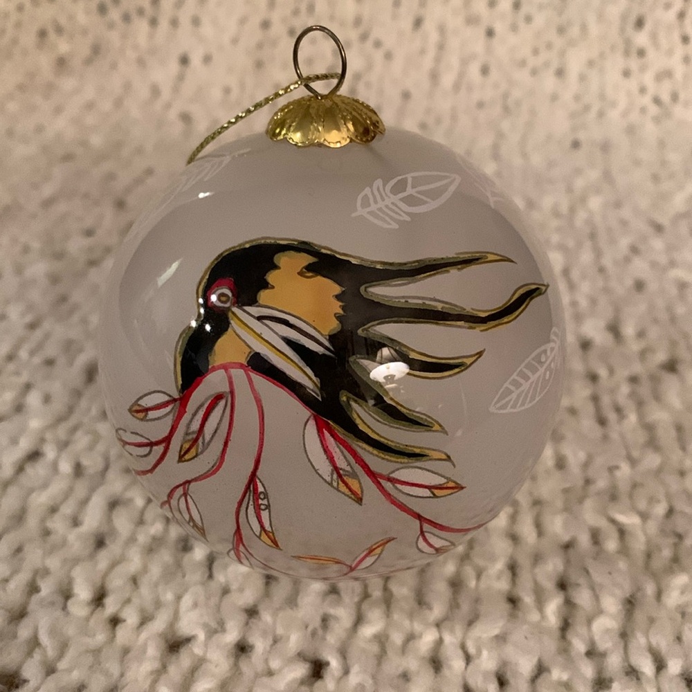 Maxine Noel Native Sioux artist glass ornament, Hand painted, 3 inches.